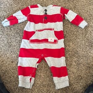 Red and Gray Striped Kids One Piece